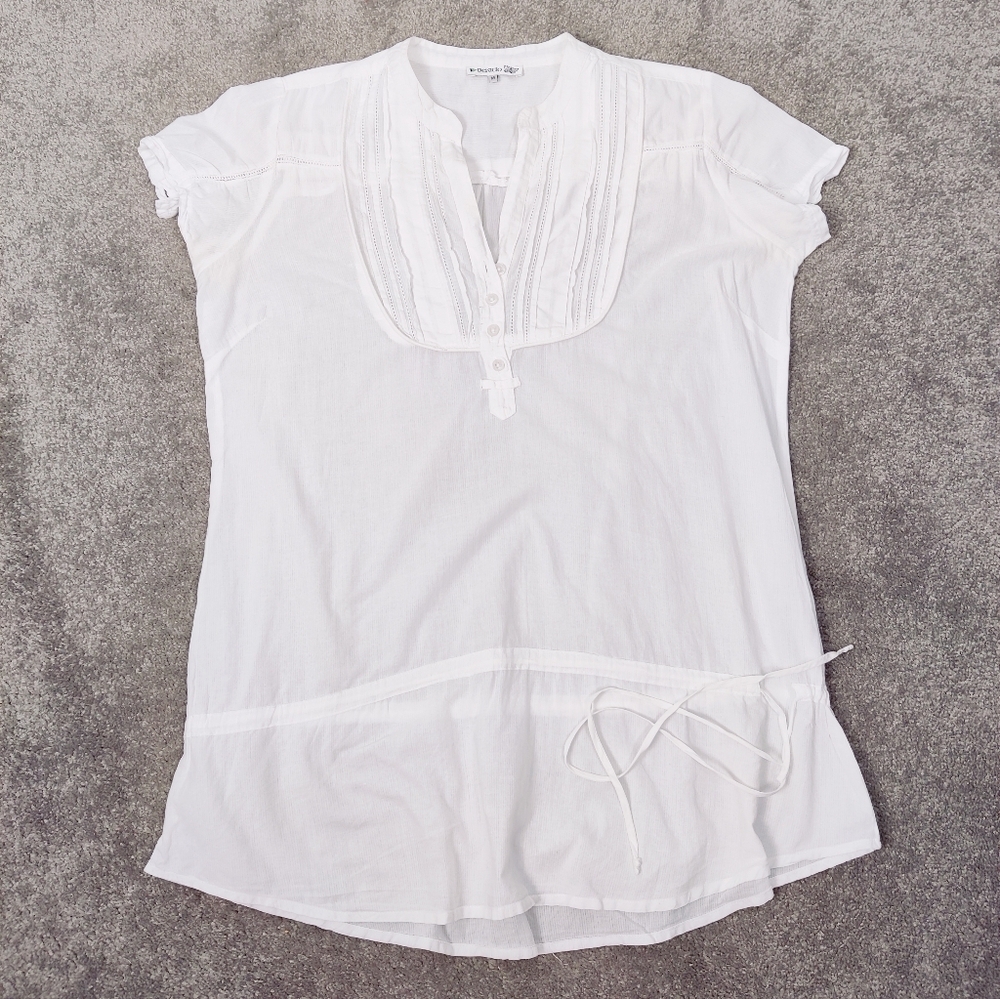 DeFacto Women's White Cotton Tunic Blouse Drop Waist - Size Medium Bohemian